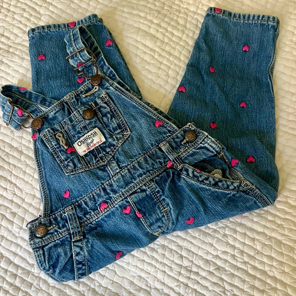 Oshkosh B’Gosh denim overalls with pink heart detail